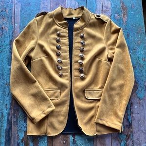 Womens, Double Buttoned Design, Faux Suede, Mustard Colored, Jacket w/Epaulets